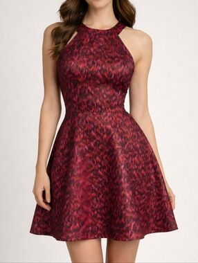 Calvin Klein Burgundy & Black Patterned Cocktail Dress NWT